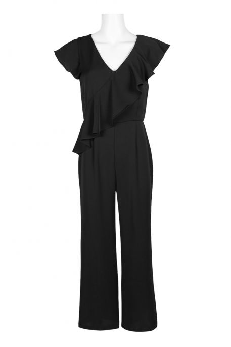 Sam Edelman V-Neck Cap Sleeve Flutter Zipper Back Solid Crepe Jump Suit