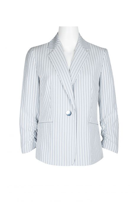 Evan Picone Notched Collar One Button Stripe Long Sleeve Textured Crepe Jacket