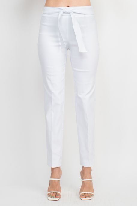 Counterparts Mid Rise Banded Waist Tie Waist Luxe Stretch Slim Leg Pant