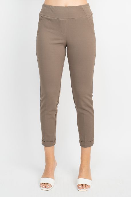 Soho Mid Waist Pull-On Cuffed Ankle Crepe Pant with Pocket