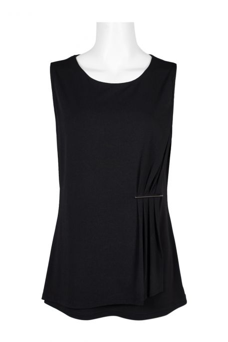 Carre Noir Scoop Neck Sleeveless Pleated Side Solid Jersey Top