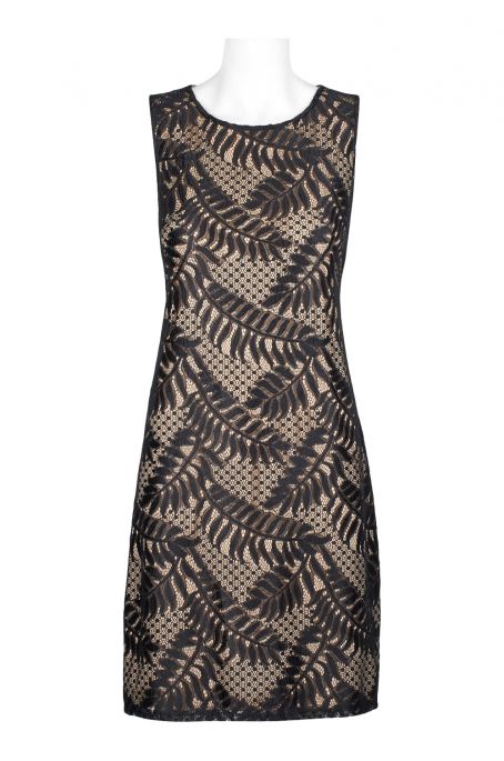 Sharagano Scoop Neck Sleeveless Bodycon Zipper Back Floral Lace Dress