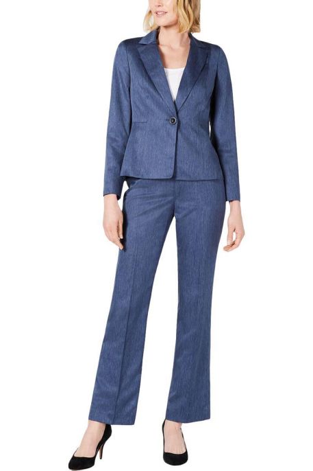 Le Suit Notched Collar Long Sleeve One Button Closure 2 Flap Pockets with Stright Leg Mid Rise Zipper Fly Pant