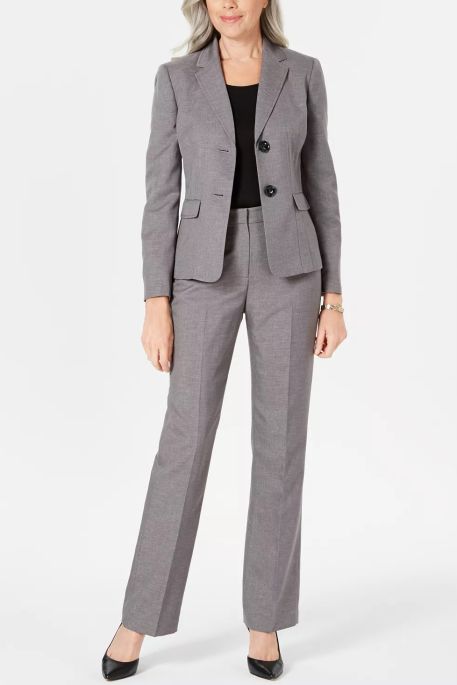 Le Suit Notched Lapel Collar Button Closure with Mid Rise Stright fit Stright Leg Zipper with Hook and Bar closure Pant