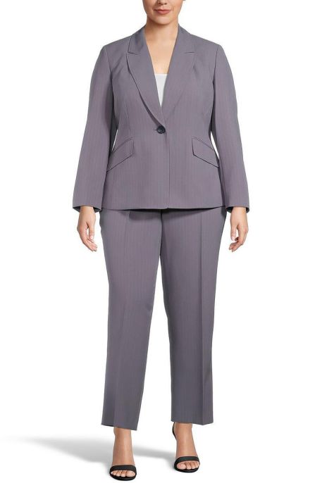 Le Suit Notched Collar One Button Closure with Mid Rise Zipper with Hook and Bar Closure Pant