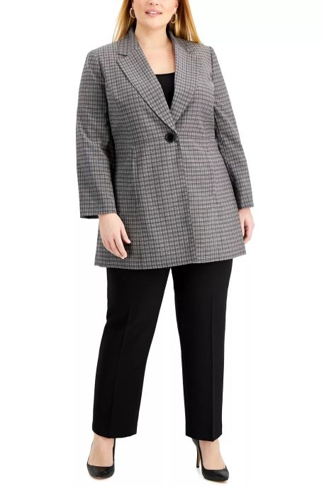 Le Suit Notched Lapel one Button Closure Plaid Pattern Welt Pockets Shoulder Pads with Mid Rise Zipper with Hook & Eye Straight Fit Pants