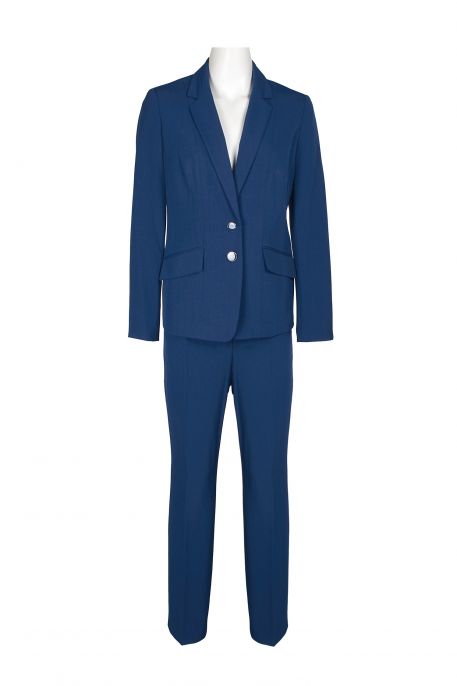 Le Suit Notched Collar 2 Button Closure Flap Pockets Jacket with Mid Waist Button & Zipper Closure Pockets Slim Pants (Two Piece)