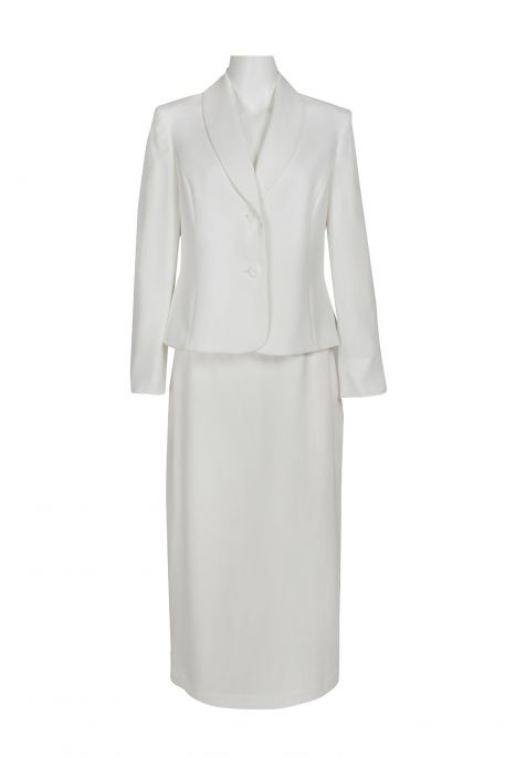Le Suit Shawl Collar 2 Button Closure Crepe Jacket with Zipper Back Column Skirt  (Two Piece)