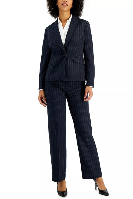 Le Suit Notched Collar One Button Closure Long Sleeve Shoulder Padding Crepe Jacket with Mid Waist Zipper Hook &Bar Closure Pant Two Piece Set