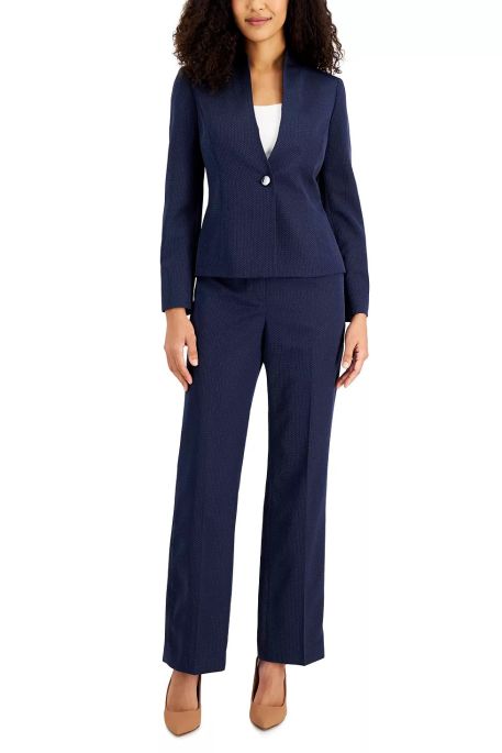 Le Suit Notched Collar One Button Jacket With Matching Crepe Pants