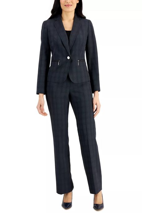 Le Suit notched collar shoulders pads long sleeve jacket with zipper pockets and zipper hook & bar closure pant