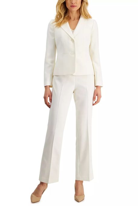 Le Suit Notched Collar Long Sleeve 2 Button Jacket with Mid Waist Straight Pant (2 Piece Set)
