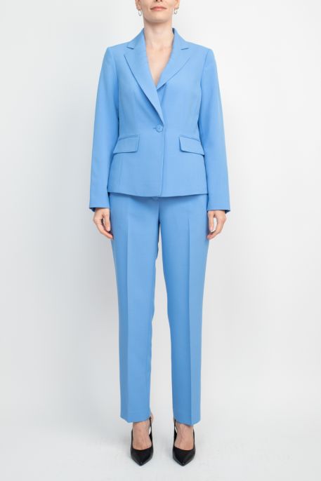 Le Suit Notched Collar 1 Button Closure Long Sleeve Crepe Jacket with Straight Crepe Pant