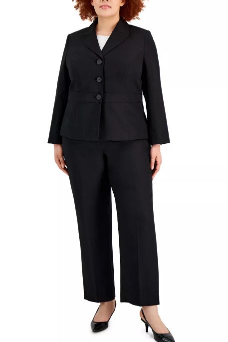 Le Suit Notched Collar Long Sleeve 3 Button Closure Jacket with Mid Waist Zipper Closure Pant 2 Piece Set
