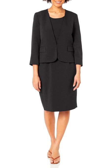 Le Suit Houndstooth Jewel Neck Jacket & Skirt ( Plus Size )