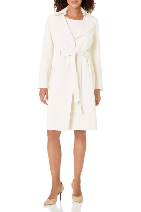 Le Suit Plus Size Crepe Belted Trench Jacket and Sheath Dress Set