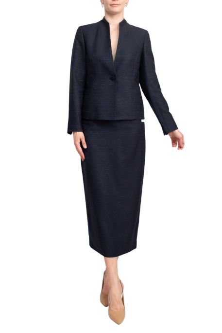 Le Suit Shimmer Tweed One Button No Pocket Jacket and Column Skirt Set