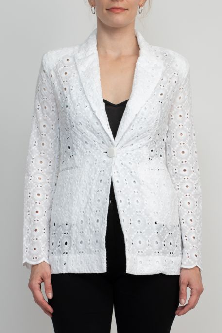 Industry Lapel Collar Long Sleeve One Button Closure Eyelet Lace Jacket