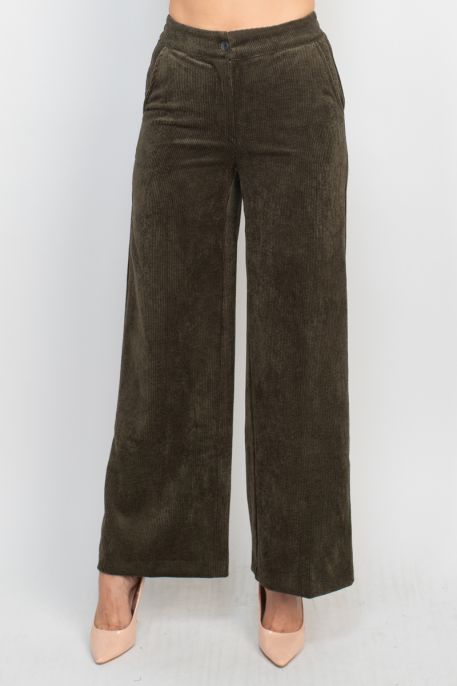 Industry elastic mid waist button and zip closure straight leg corduroy pant with pockets
