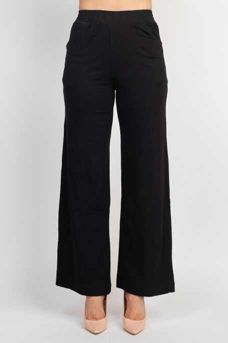 For the Republic Elastic Mid Waist Wide Leg Pockets Solid Pull-on Jersey Pant
