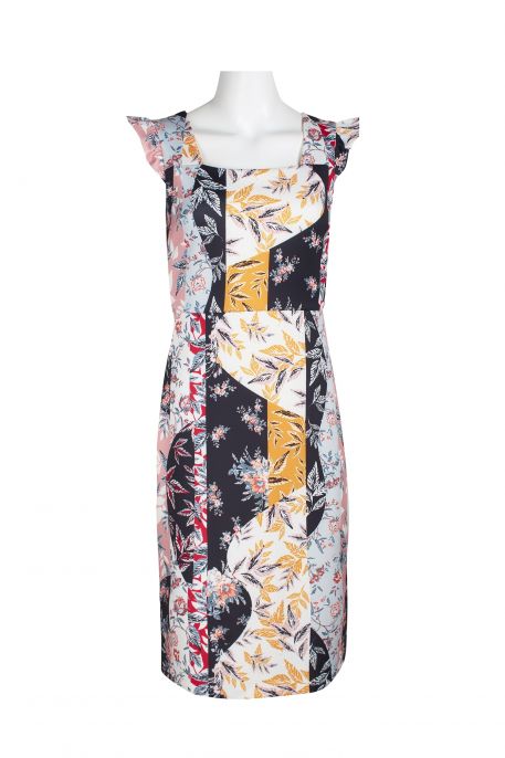 Sam Edelman Square Neck Sleeveless Zipper Back Floral Print Scuba Dress