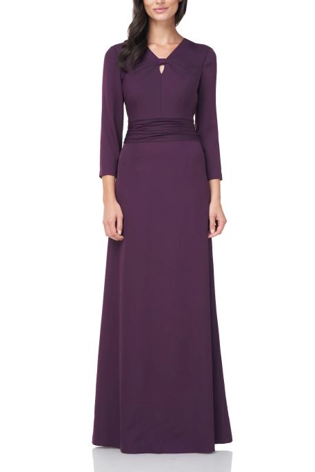JS Collections V-Neck Long Sleeve Twist Front Solid Stretch Crepe Dress