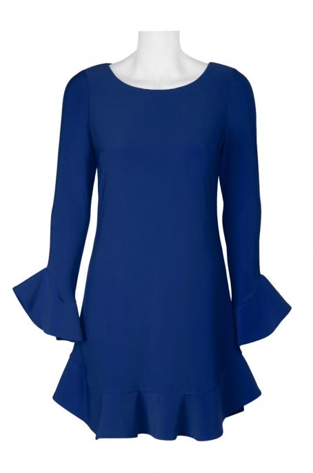 Laundry Scoop Neck Ruffle Solid Shift Jersey Dress