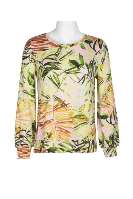 Adyson Parker Crew Neck Long Sleeve Multi Print Banded Knit Top