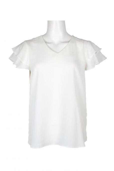 Adrianna Papell V-Neck Cap Sleeve Keyhole Back Solid Polyester Top