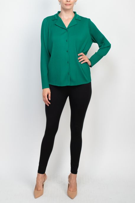 Adrianna Papell collared long sleeve front button closure solid moss crepe shirt