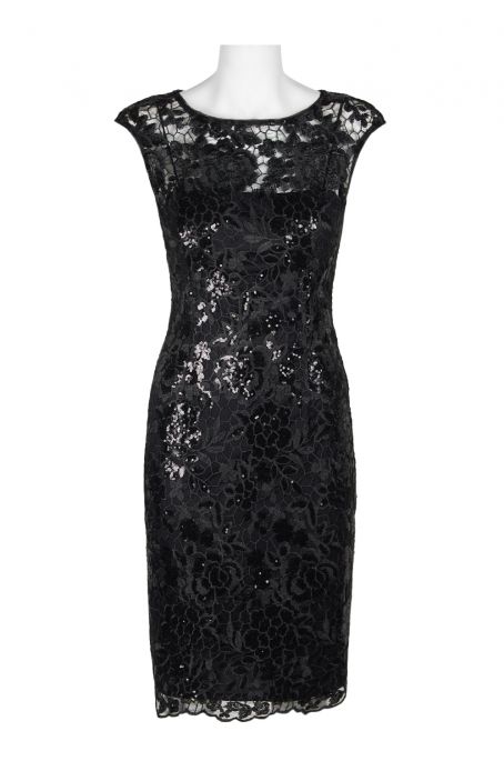 Adrianna Papell Scoop Neck Cap Sleeve Bodycon Zipper Back Floral Embroidered Mesh Dress