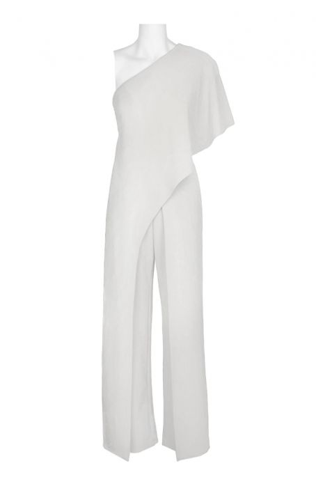 Adrianna Papell Asymmetrical One Shoulder Cape Sleeve Solid Jumpsuit (Petite)