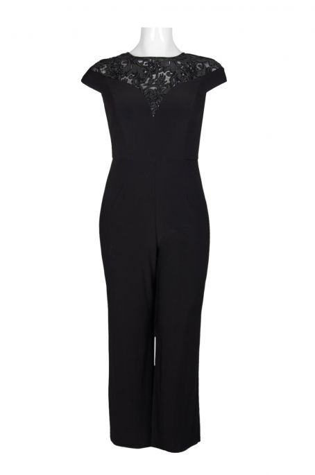 Adrianna Papell Crew Neck Cap Sleeve Illusion Zipper Back Embellished Jumpsuit (Plus Size)
