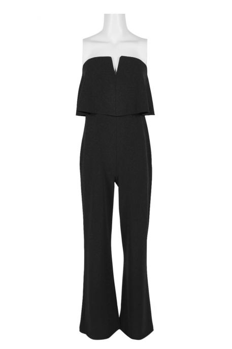 Adrianna Papell Strapless V-Neck Popover Zipper Back Solid Stretch Crepe Jumpsuit