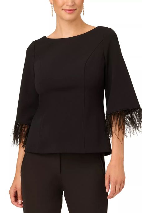 Adrianna Papell Feather-Cuff 3/4-Sleeve Crepe Top