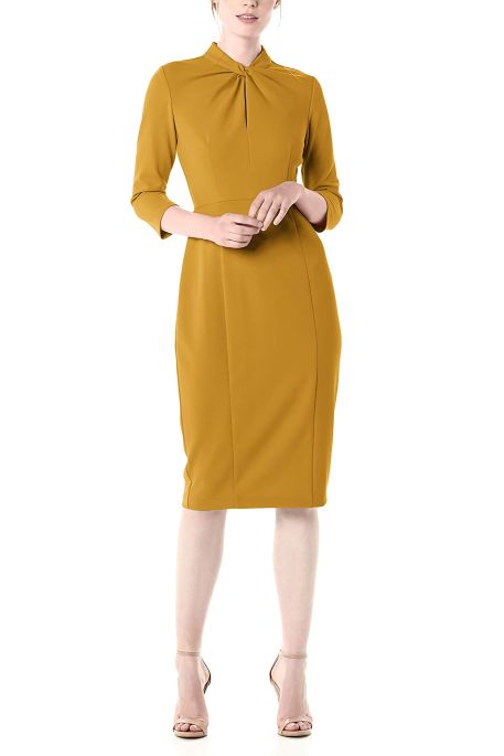Donna Morgan High Neck Keyhole Front 3/4 Sleeve Bodycon Zipper Back Solid Dress