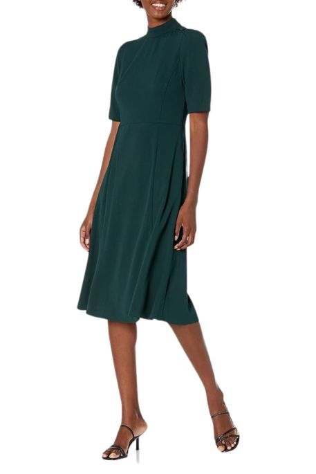 Donna Morgan Mock Neck Crepe Fit and Flare Dress