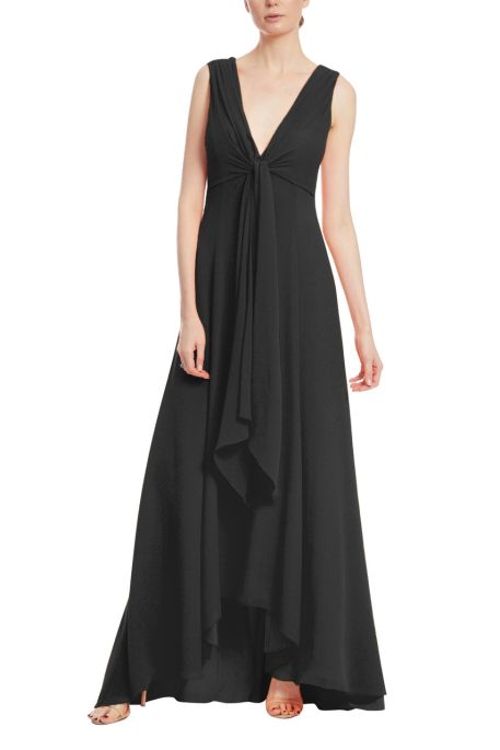 Badgley Mischka Front Knot High-Low Maxi Sleeveless Georgette Gown