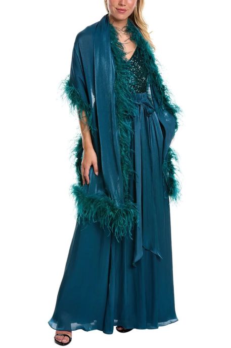 Badgley Mischka Feather Wrap sequin gown
