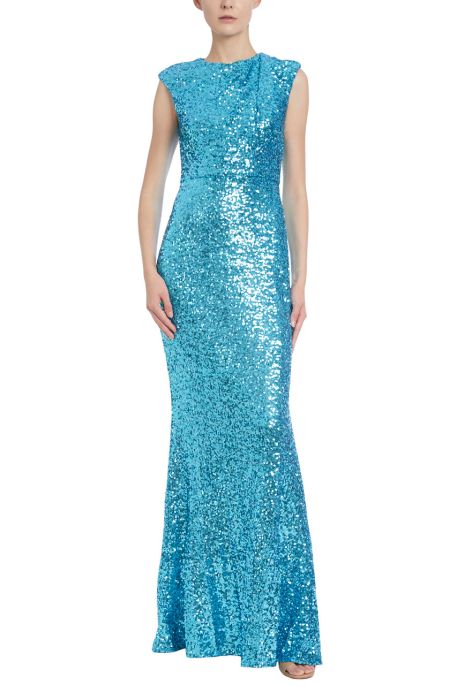 Badgley Mischka turquoise sequined mermaid gown