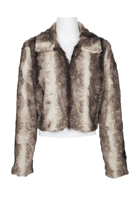 Laundry Collared Cropped Long Sleeve Hook Closure Fux Fur Jacket