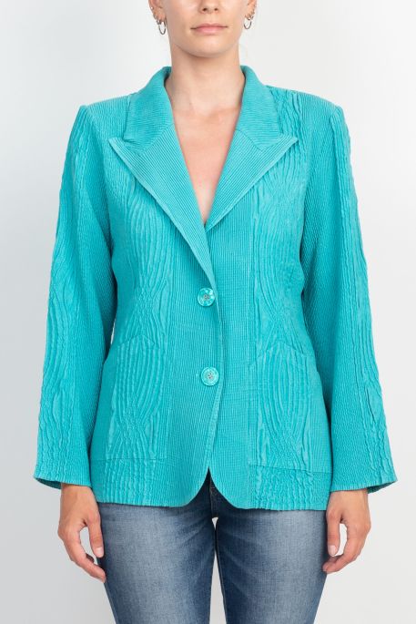 Flair Notched Collar Long Sleeve 2 Button Closure Solid Textured Jacket
