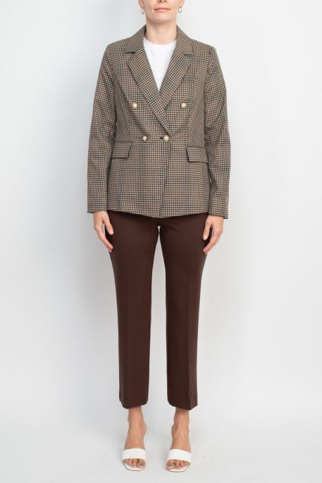 Nanette Nanette Lepore notched collar long sleeve houndstooth woven jacket with mid waist straight ponte pant