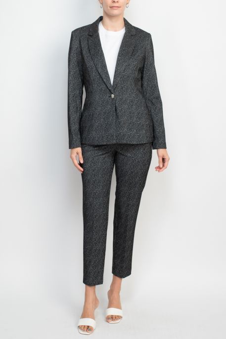 Nanette Nanette Lepore notched collar one button closure long sleeve lurex jacket with mid waist pant