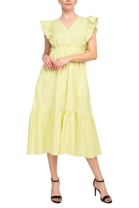 Nanette Lepore Stripe Cotton Ruffle Maxi Dress