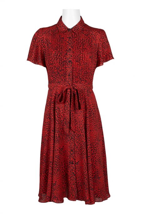 NANETTE Nanette Lepore Collared Short Sleeve Button Down Tie Waist Polyester Dress