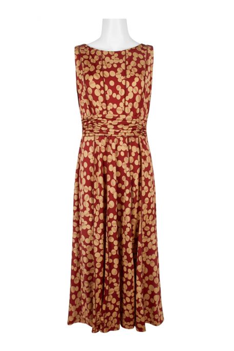 Perceptions Boat Neck Sleeveless Ruched Waist Piping Detail Multi Print Dress