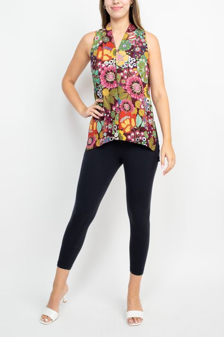 Floral + Ivy V-Neck Sleeveless Pleated Floral Print Top