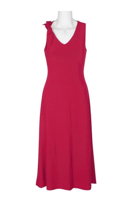 Lodon Times V-Neck Sleeveless Solid Flutter Hem Jersey Dress