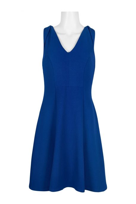 London Times V-Neck Sleeveless Solid Rayon Knit Dress